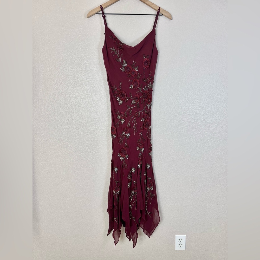 Vintage Y2K Sue Wong Nocturne Burgundy Beaded Embroidered Asymmetrical Dress 4 - Picture 1 of 17